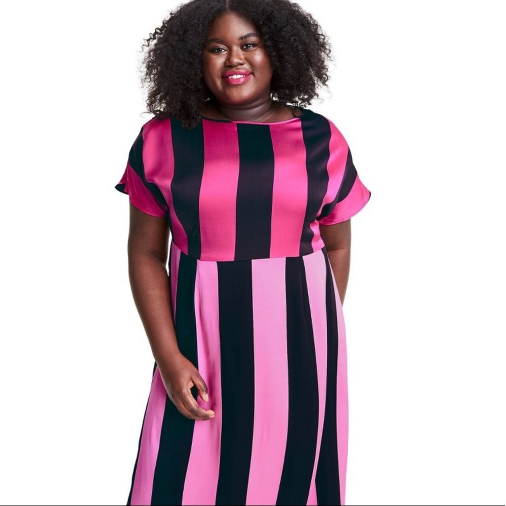 Plus Size Pink Stripe Short Sleeve Sheath Dress - Picture 1 of 6